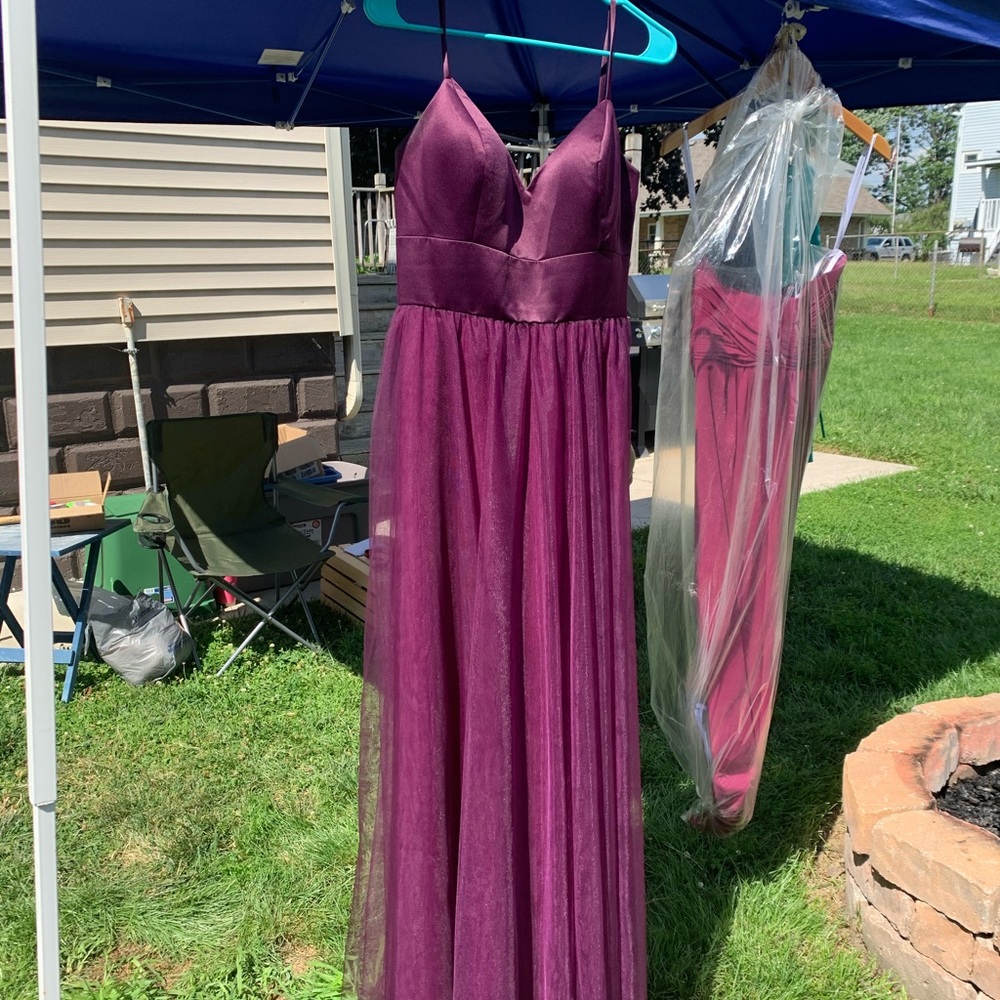 Plum long bridal party dress